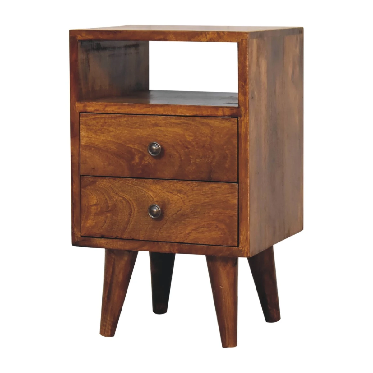 Artisan Furniture Artisan Furniture Bedside Nightstand Mini Solid Mango Wood Chestnut Finish With Brass Knobs For Bedroom - Bedside Table