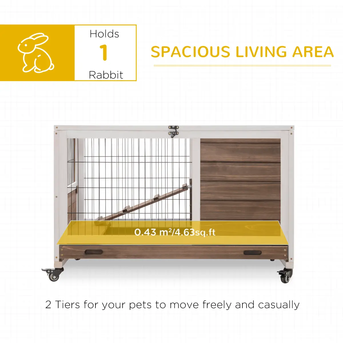 PawHut PawHut Wood Indoor Rabbit Hutch Elevated 2-Floor Guineas Pigs Cage w/ Wheels and with openable Roof - Rabbit Hutch