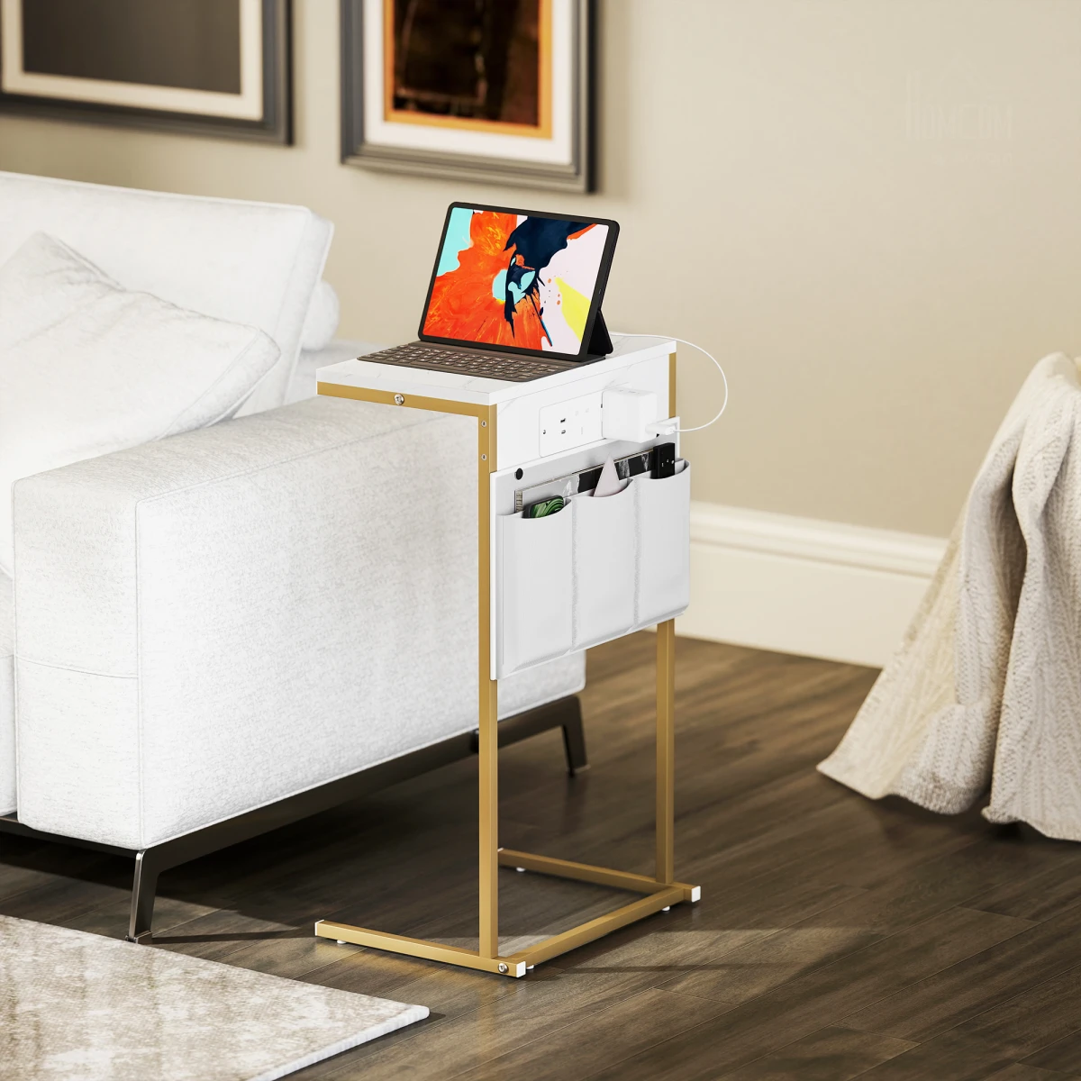 Premium C Shaped Table Compact Marble Charge Dock by N/A