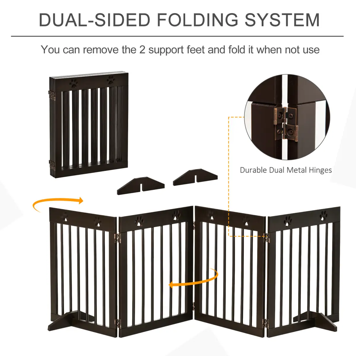 Pawhut Freestanding Pet Gate 4 Panel Folding Wooden Dog Barrier w/ Support Feet - Pet Gate