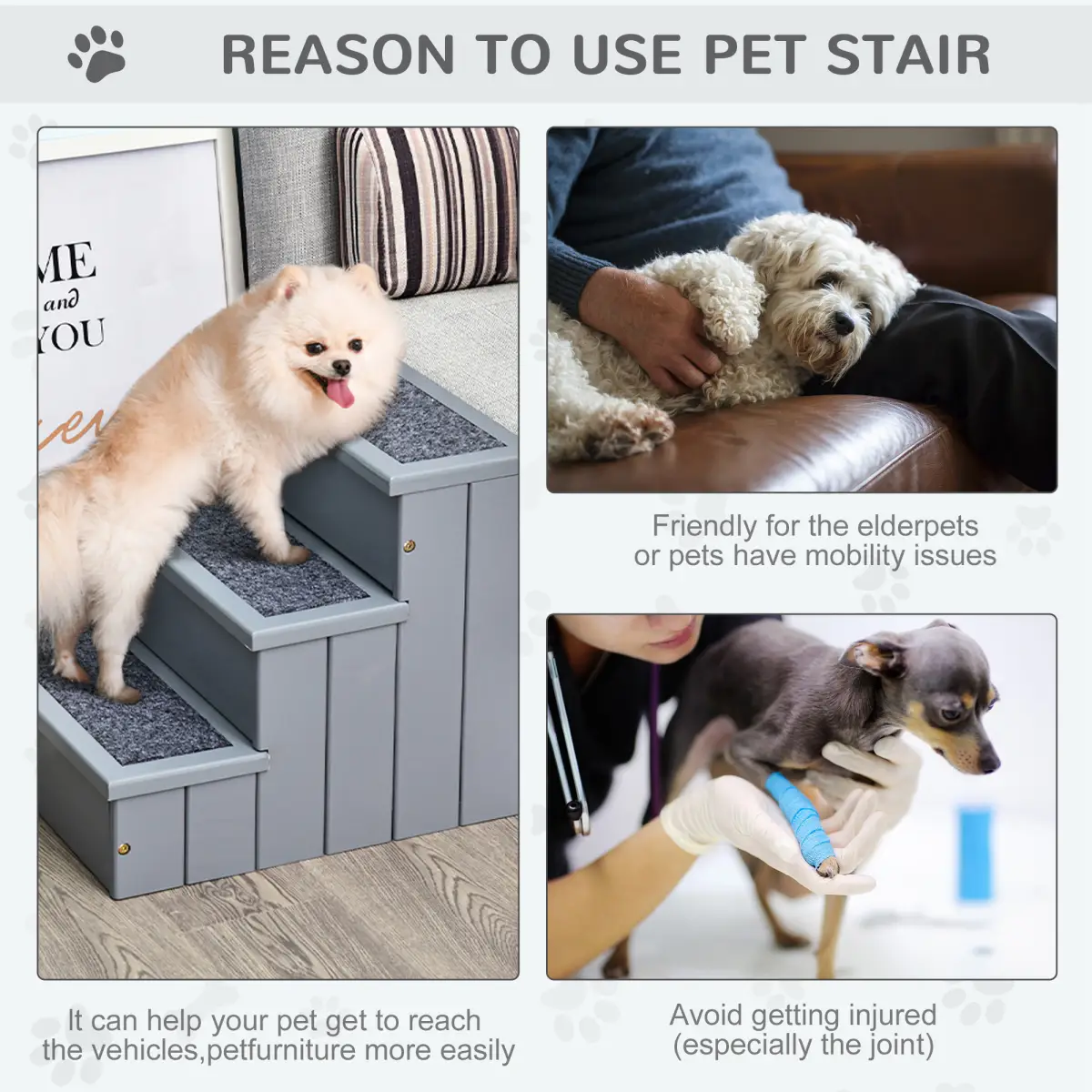 Unbranded 3 Step Wooden Dog Steps Pet Stairs Cat Ladder for Bed with Storage Grey Pawhut - Dog Steps