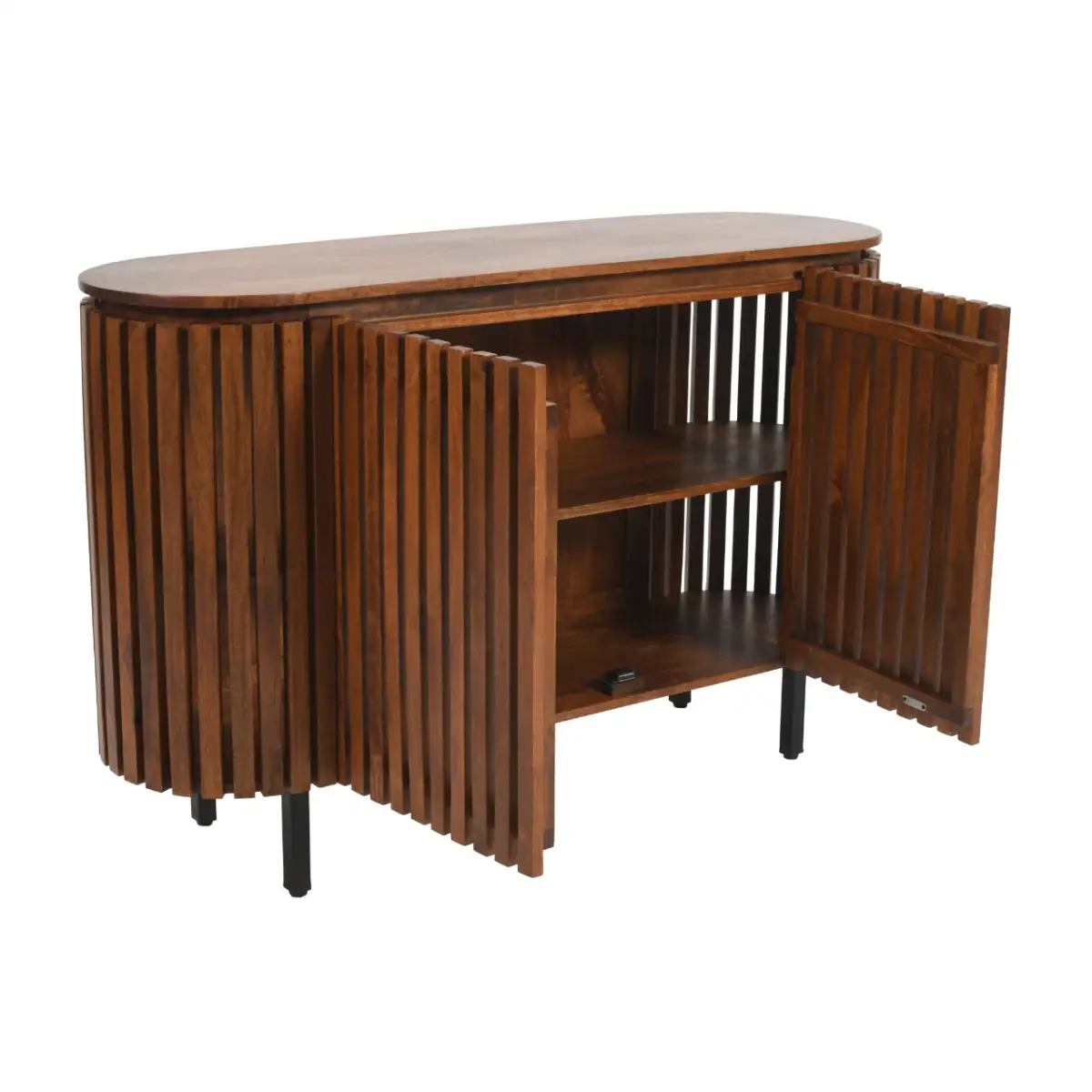 Indian Hub Slatted Mango Wood Large 2 Doors Sideboard - Sideboard