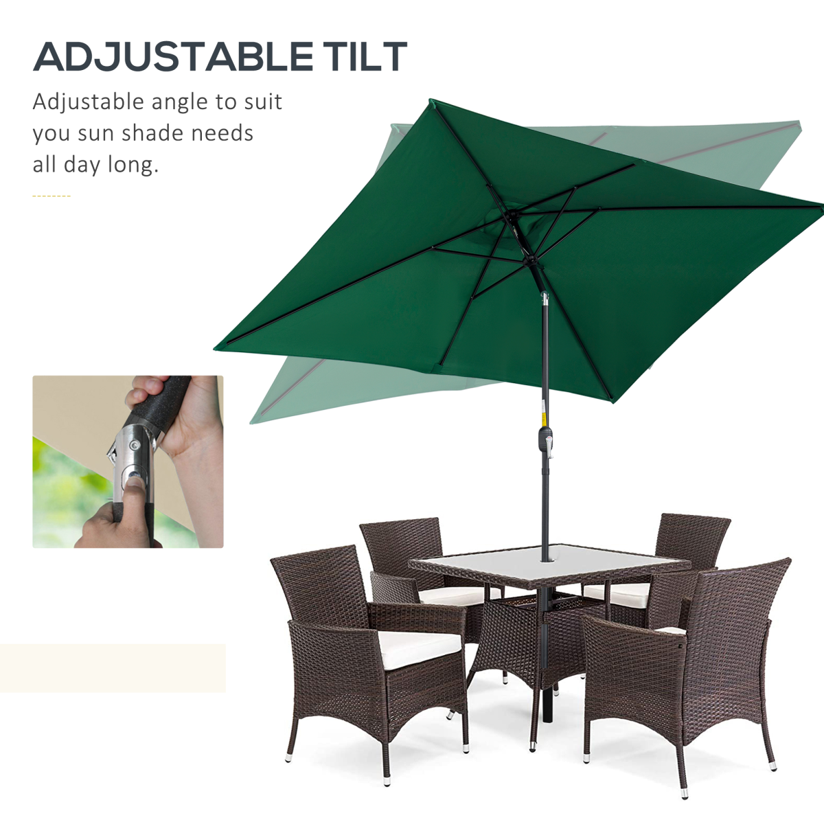 Outsunny Outsunny 3x2m Patio Parasol Canopy Tilt Crank 6 Ribs Sun Shade Garden Green - Parasol