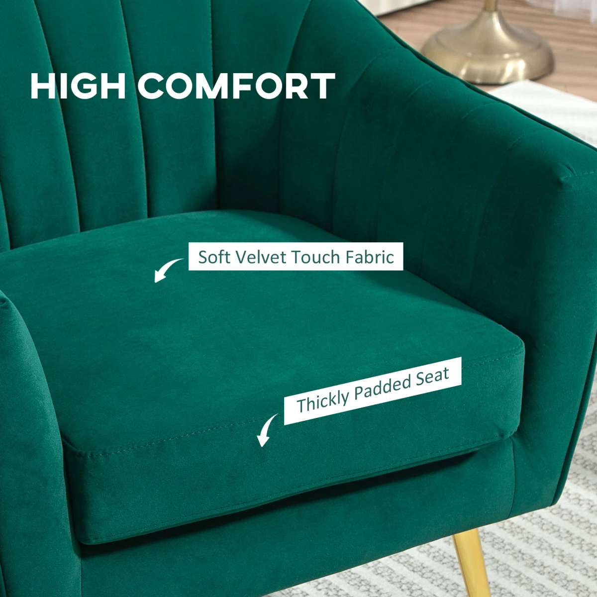 HOMCOM Deluxe Velvet Arm Chair Single Compact Gold Leg Living Room - Armchair