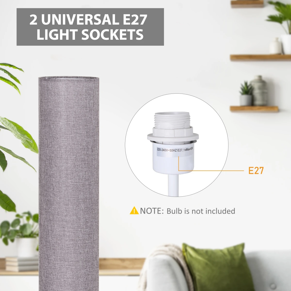 Contemporary Wooden Base Floor Lamp 120 cm with Linen Shade by HOMCOM