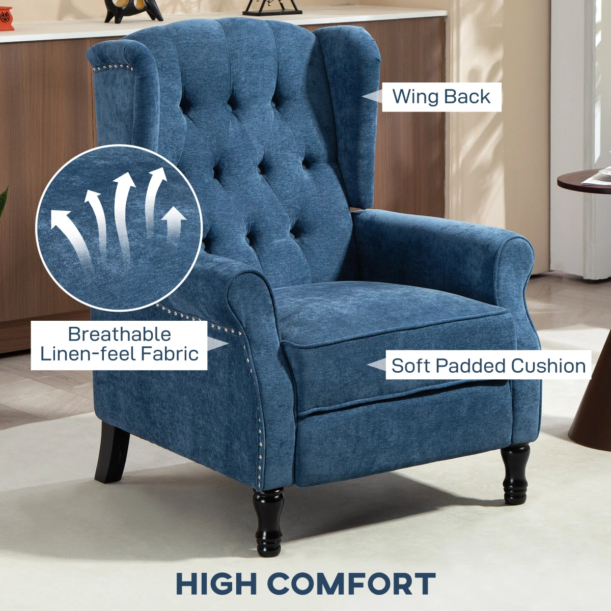 HOMCOM HOMCOM Manual Reclining Armchair With Footrest Royal Blue - Recliner