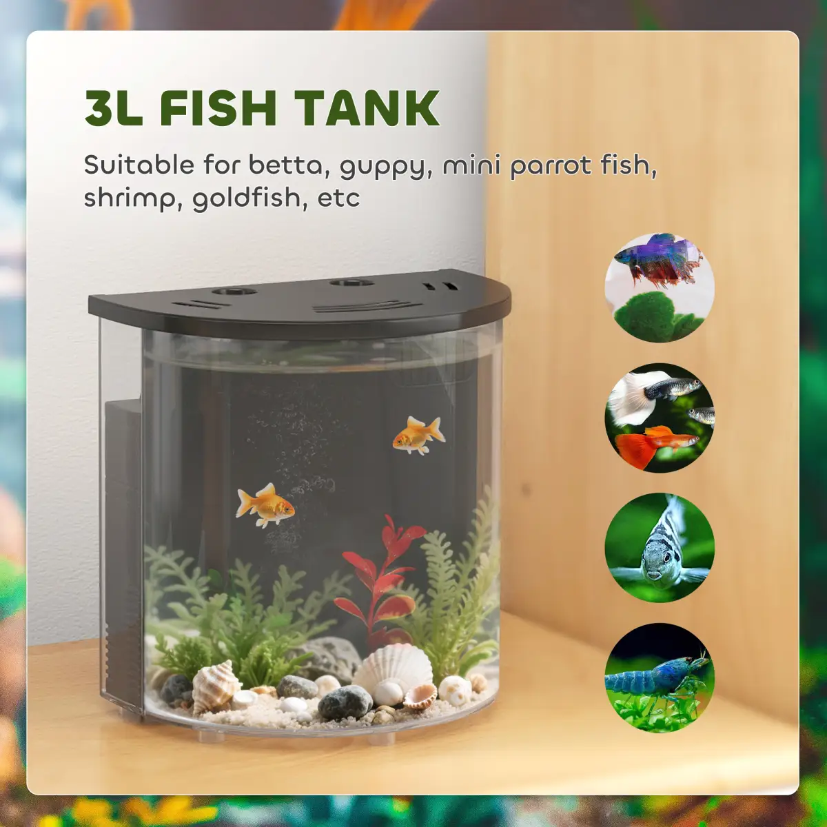 PawHut PawHut Fish Tank, 3L Nano Aquarium Starter Kit with Filter System, LED Light - Aquariums