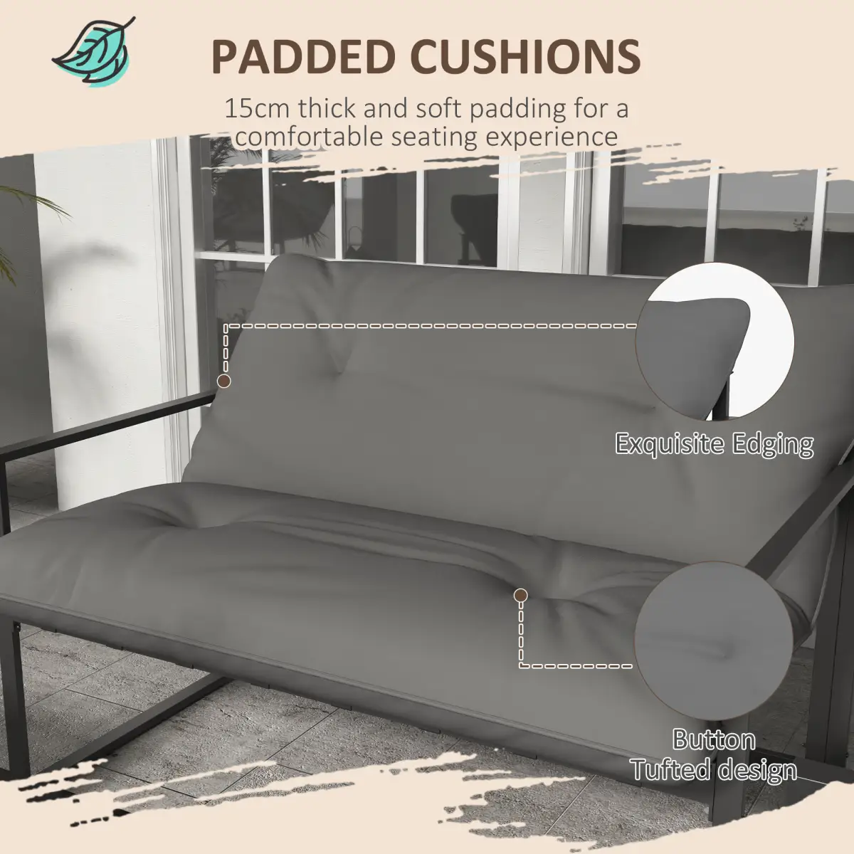 Outsunny Outsunny 4 PCs Garden Sofa Set with 2 Armchairs Loveseat Coffee Table, Grey - Garden Set