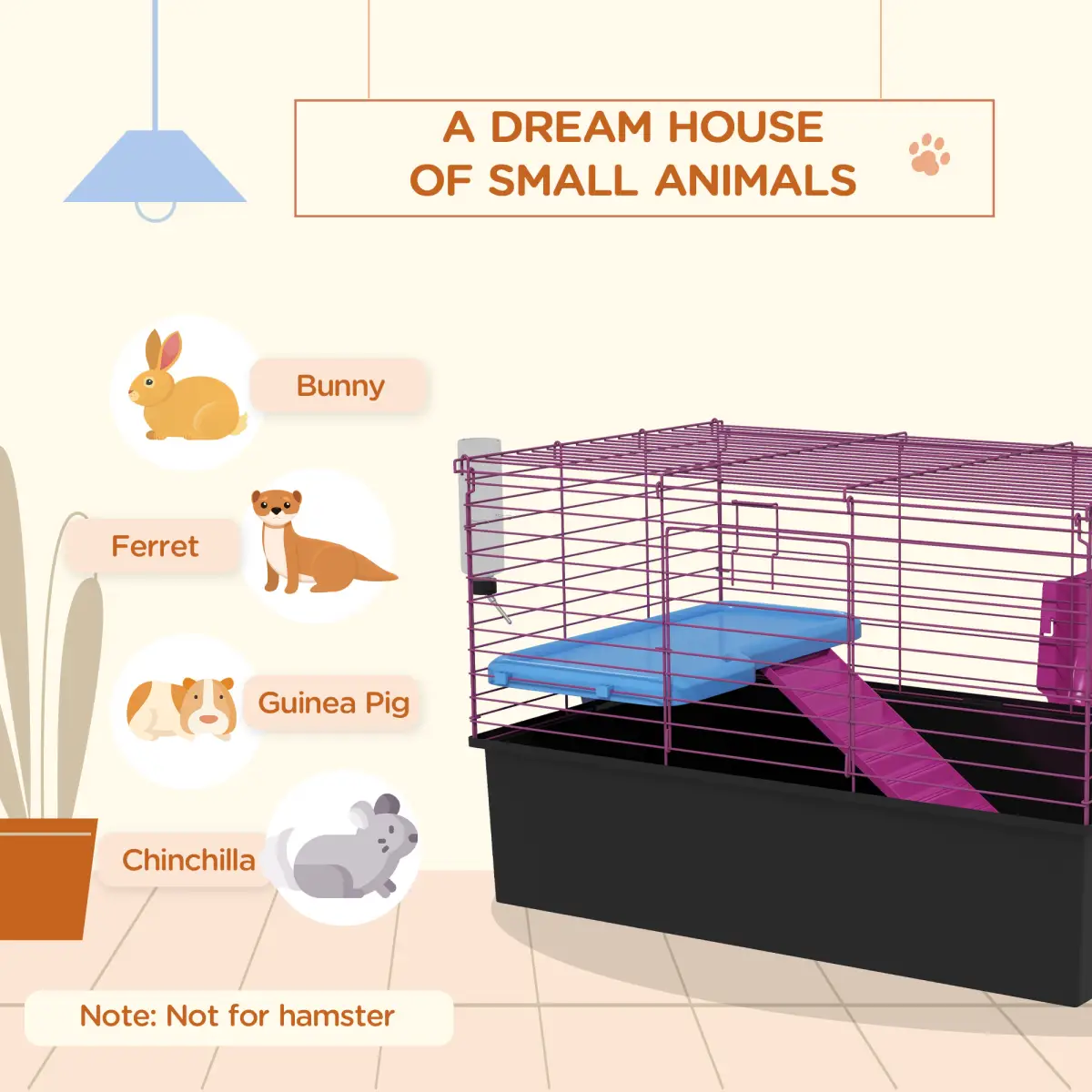 PawHut PawHut Small Animal Cage, Rabbit Guinea Pig Hutch, Pet Playhouse - Pet Cage
