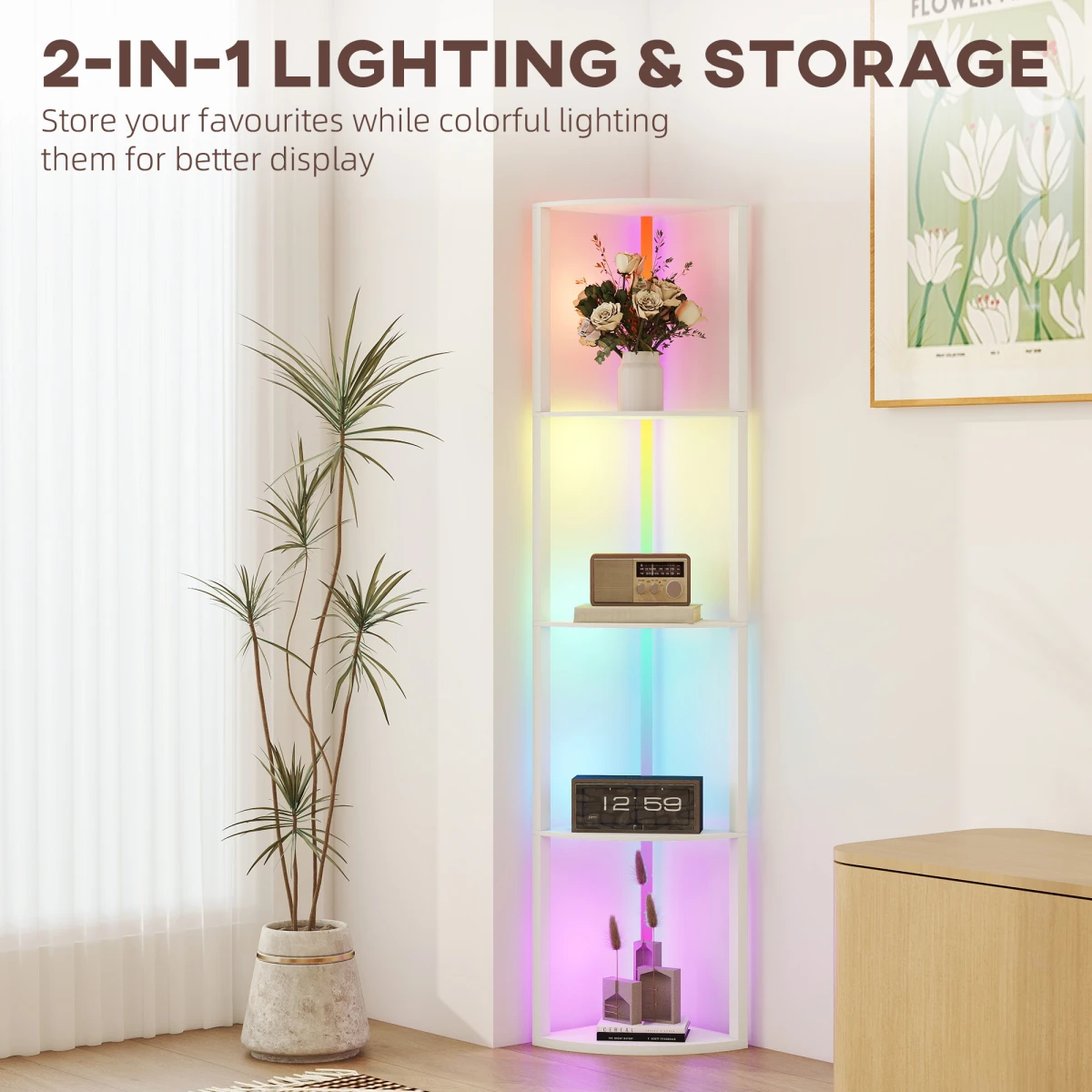 N/A Smart Shelved Floor Lamp Tall Narrow RGB Remote - Lamp