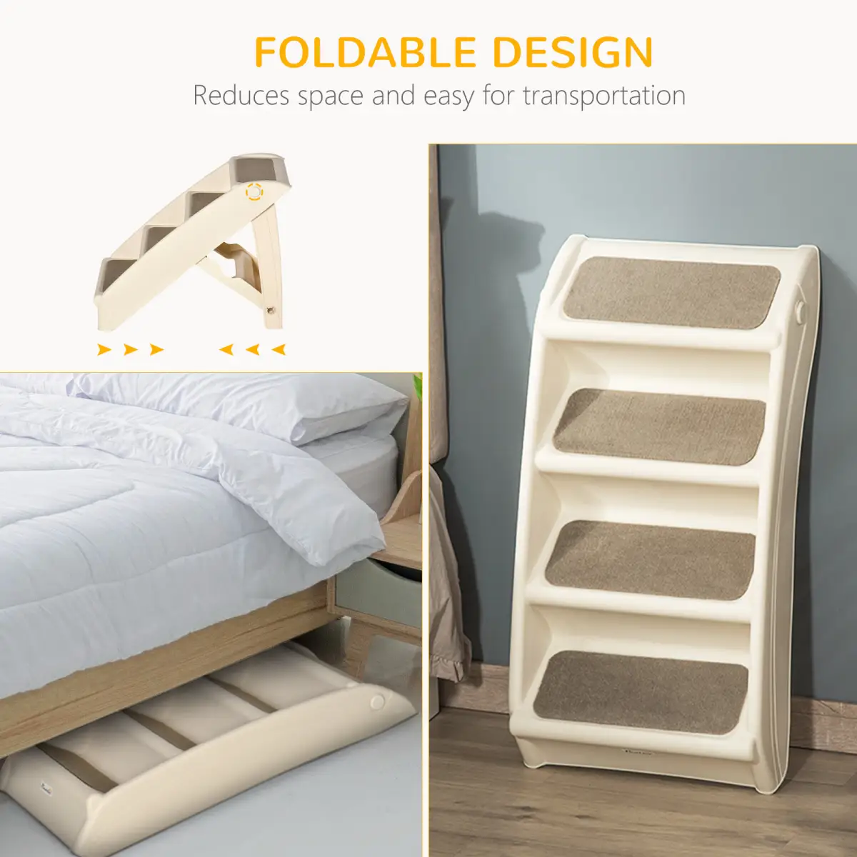 Unbranded Portable Dog Steps for Bed, Sofa Non-Slip Pet Stairs for Cats, Dogs - Beige - Dog Steps