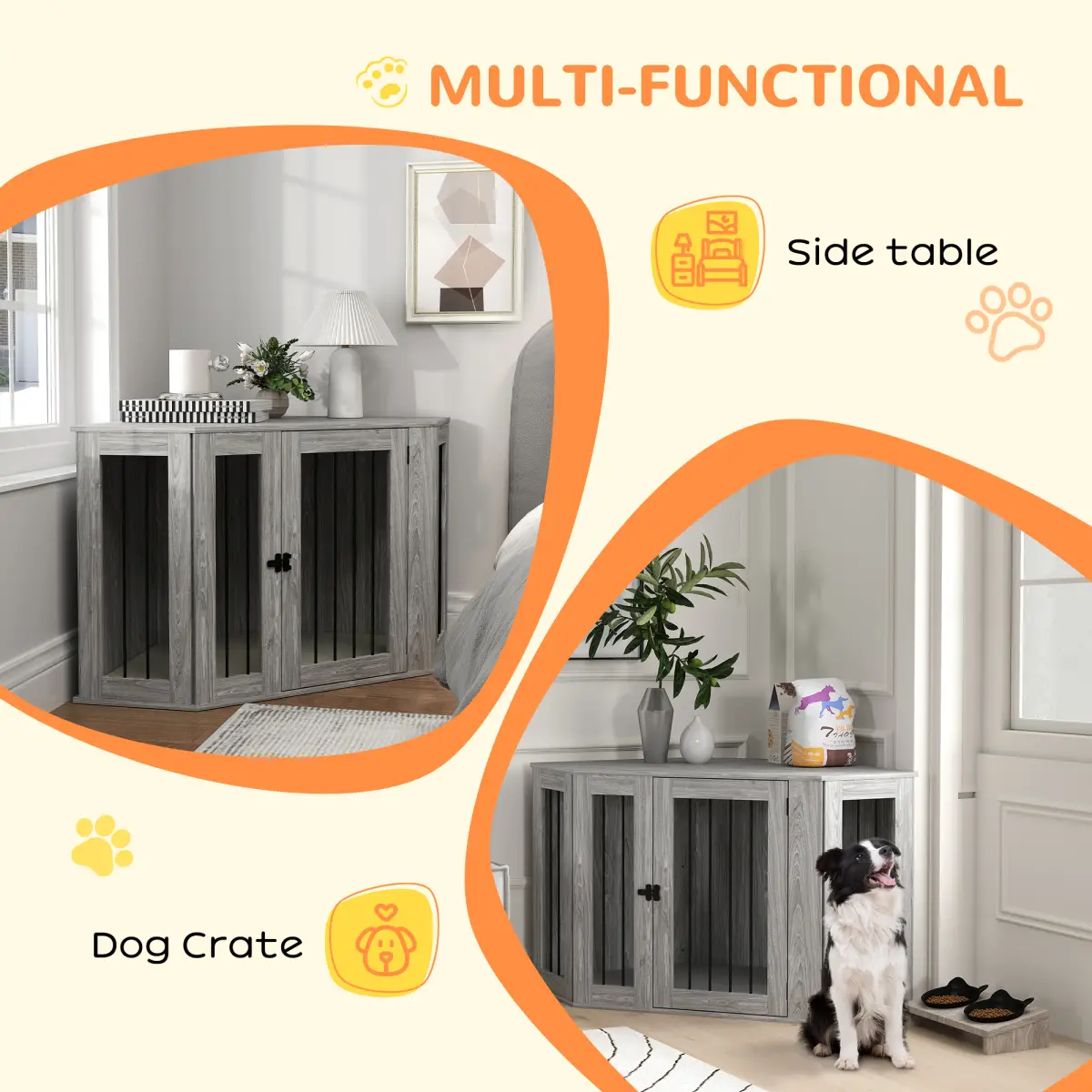 PawHut PawHut Dog Crate Furniture for Large Dogs w/ Cushion, Door - Grey - Dog Crate