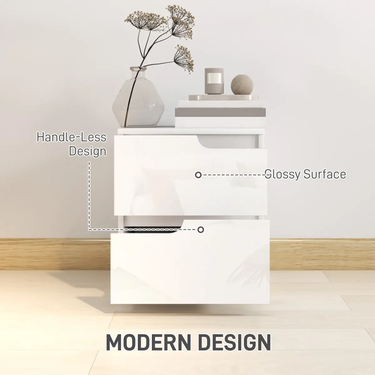 HOMCOM HOMCOM Modern Bedside Table with 2 Drawers for Bedroom, Living Room, White - Bedside Table