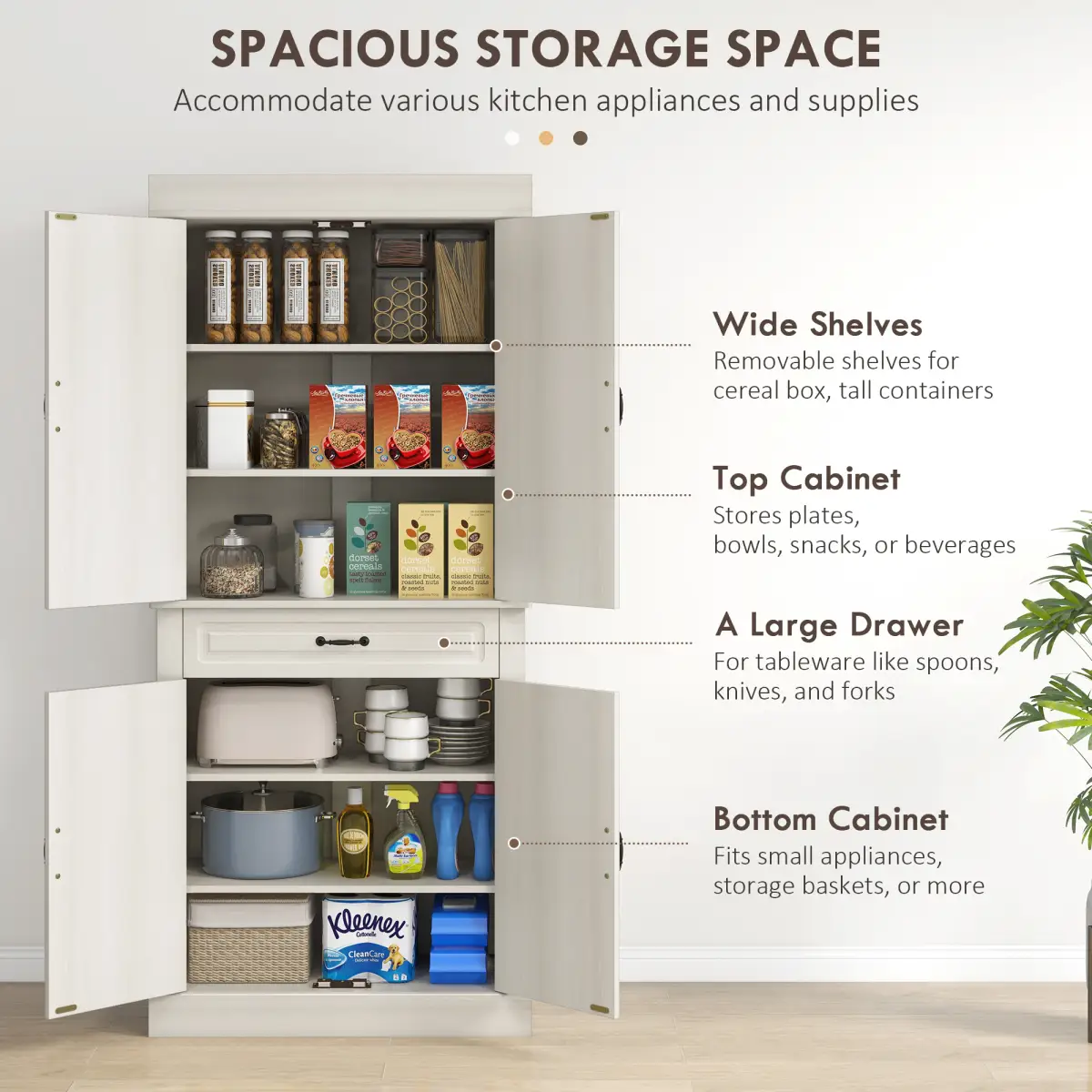 HOMCOM HOMCOM 180cm Kitchen Pantry Storage Cabinet Server Food Organizer, White - Display Cabinet