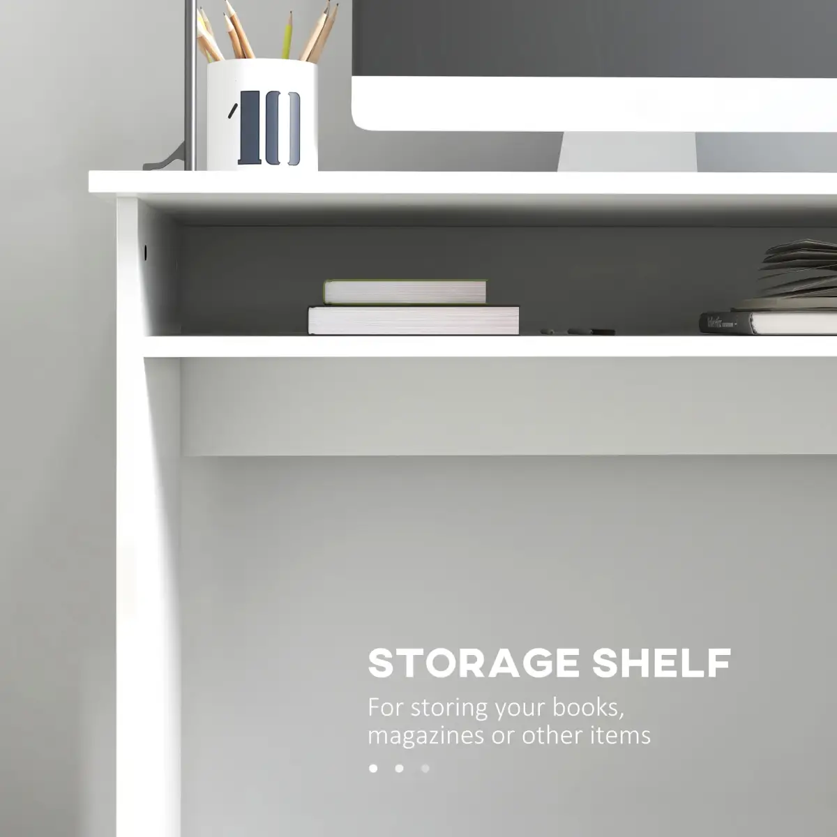 HOMCOM HOMCOM Computer Desk Writing Table Study Workstation Storage High Gloss White - Desk