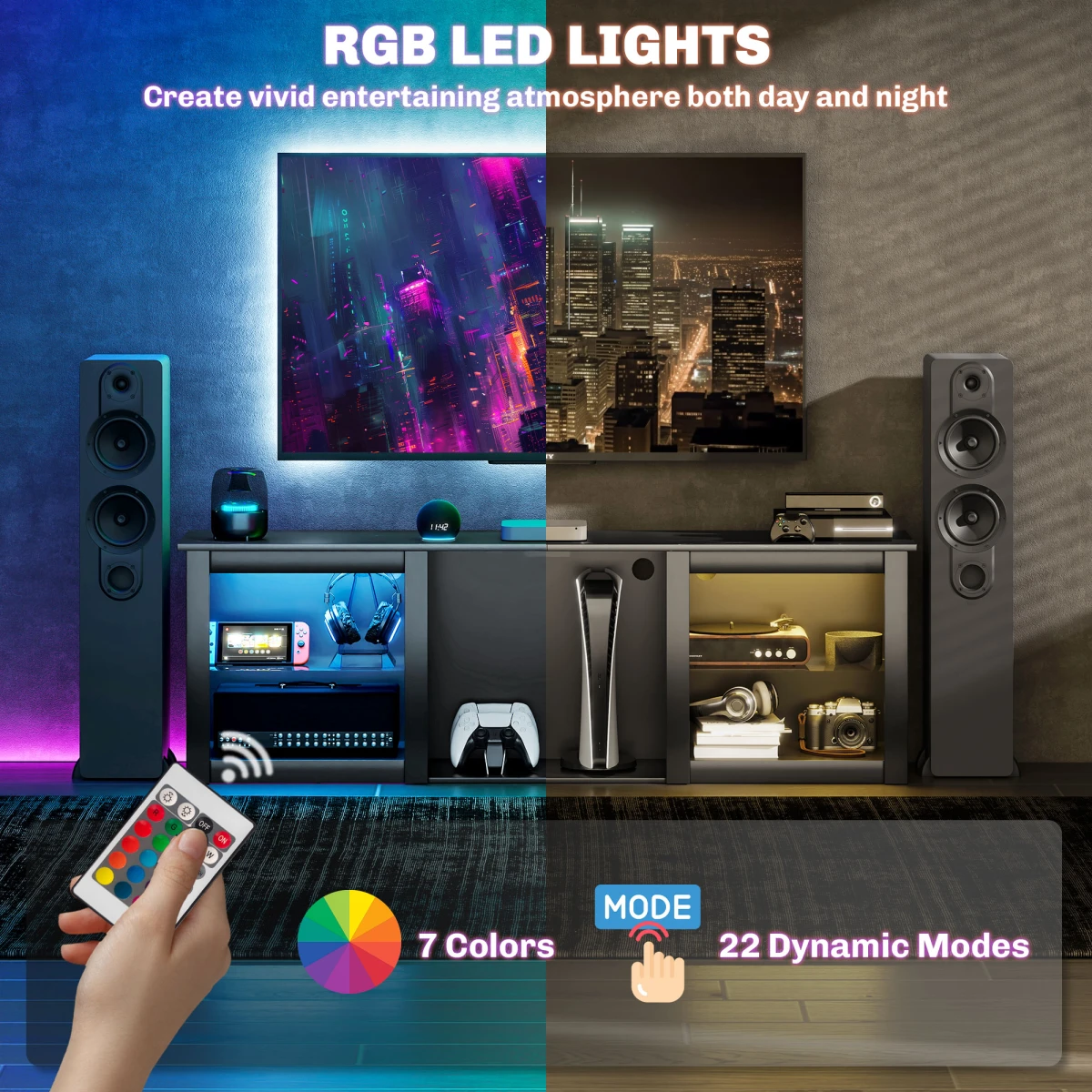 HOMCOM HOMCOM 160cm TV Unit With LED Lights For 65 Inch TV - TV Unit