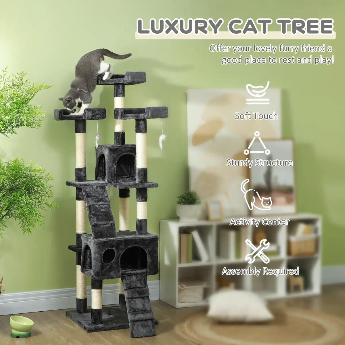 PawHut PawHut Cat Tree Scratcher Activity Centre, Condo Scratching Post Toy Bed - Cat Tree
