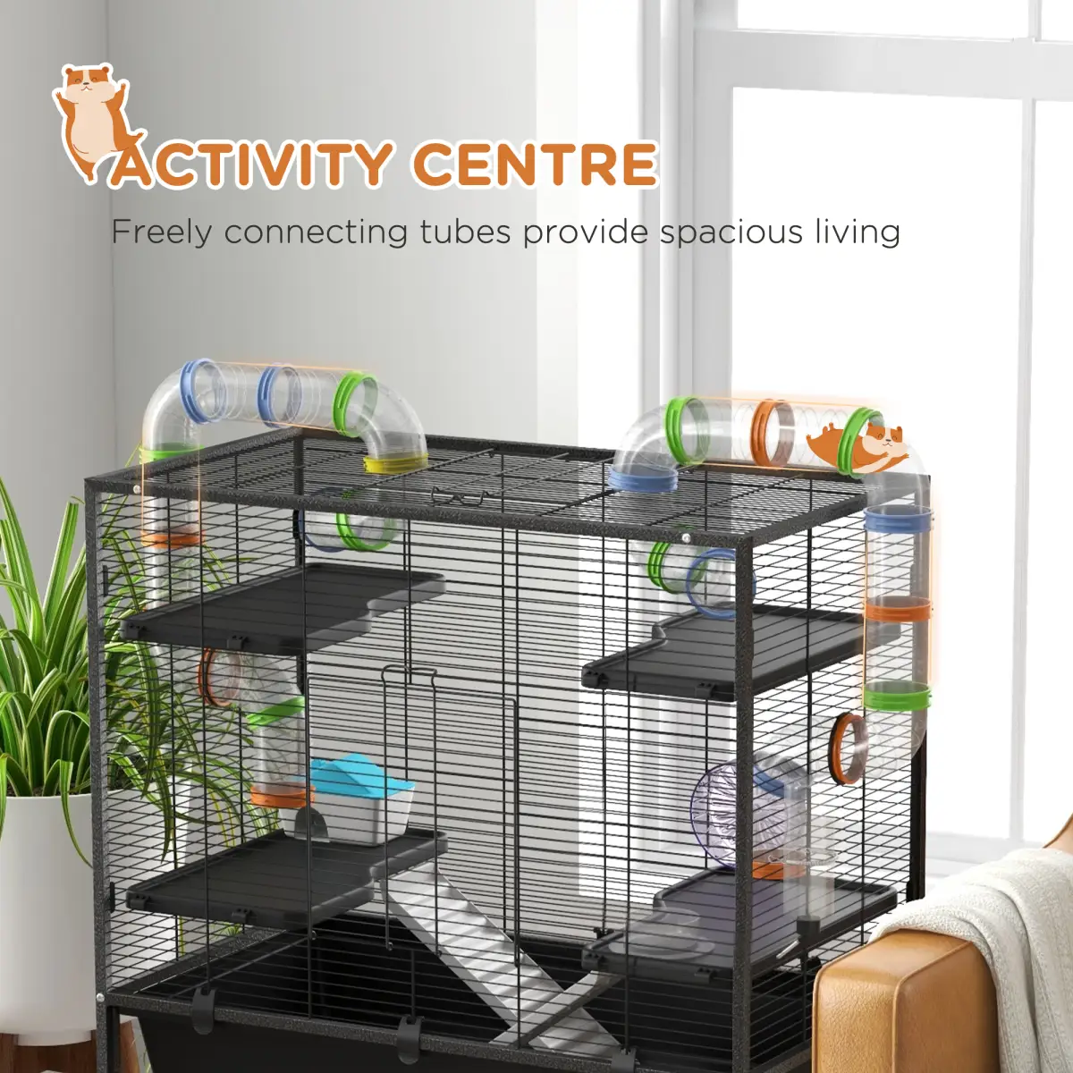 PawHut PawHut Large Hamster Cage, Rat Cage with Wheels, Tubes, Storage Shelf, Ramps - Pet Cage