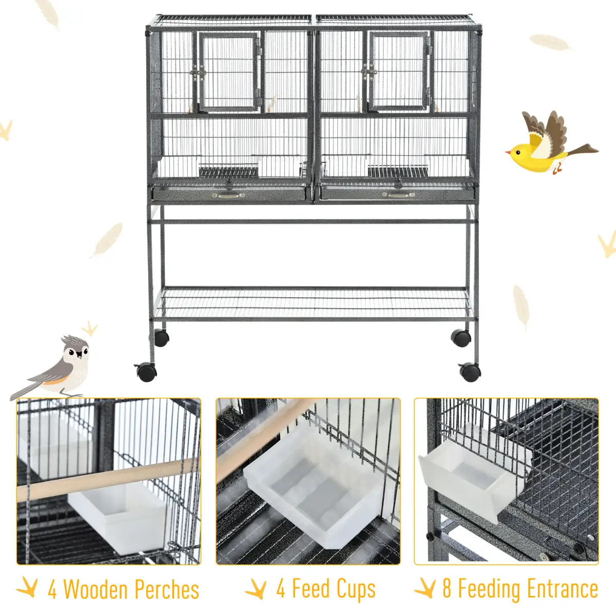 Unbranded Large Bird Cage for Finch Canaries Parakeets Cockatiels W/ Food and Water Bowls - Bird Cage