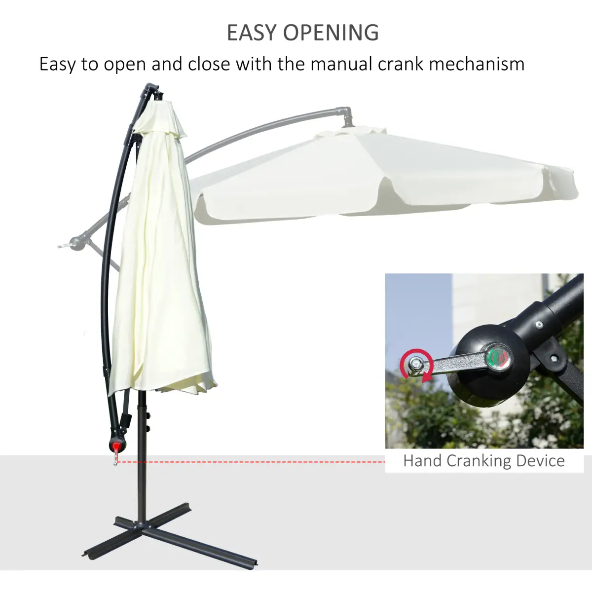 Outsunny 2.7m Garden Banana Parasol Cantilever Crank Cream White - Parasol