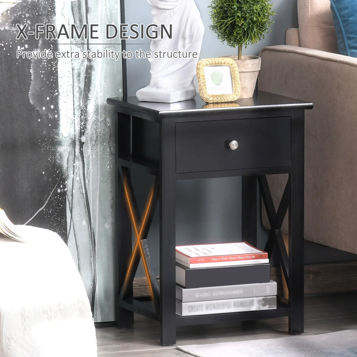 Premium Side Table 2 Tier Drawer For Living Room by HOMCOM