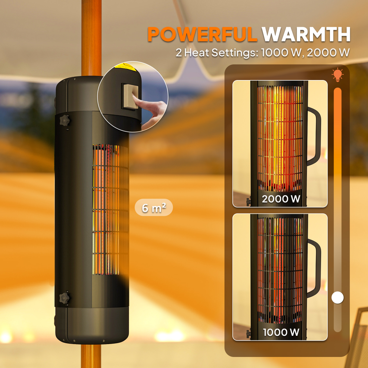 Outsunny Outsunny Electric Parasol Mounted Patio Heater, Outdoor Heater w/ 2 Setting - Parasol
