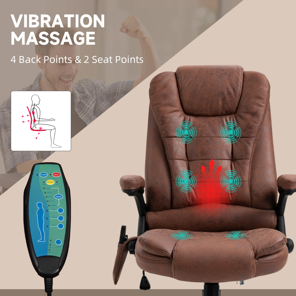 Executive Brown Reclining Chair Full Size With Heating Massage Points Relaxing Headrest For Home Office by Unbranded