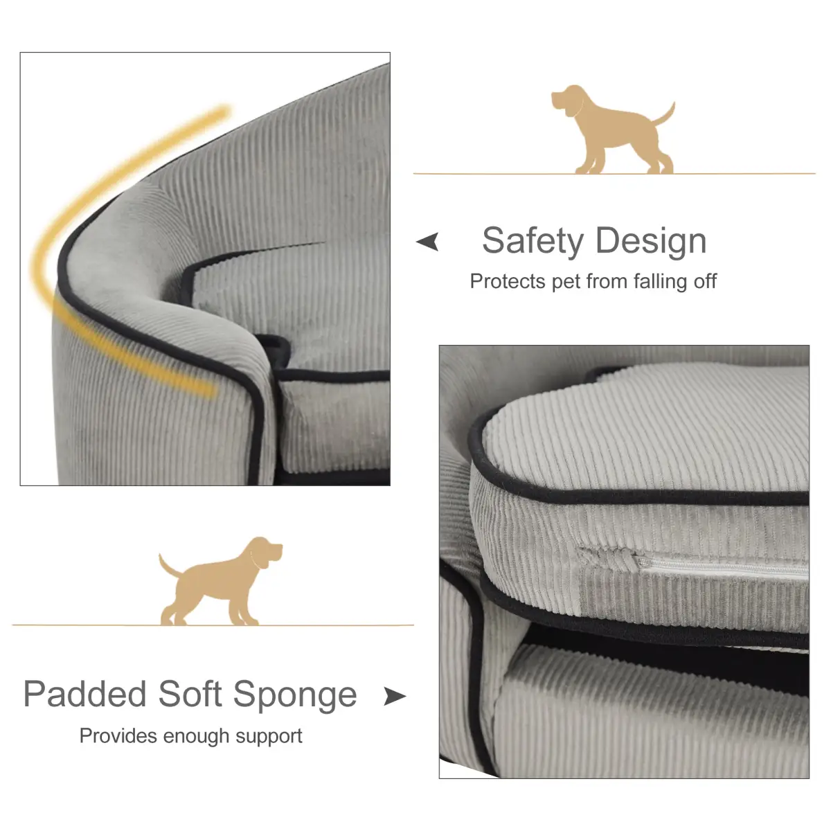PawHut Dog Sofa Bed Pet Chair w/ Sponge Padded Cushion for XS and S Size Dogs - Grey - Dog Beds