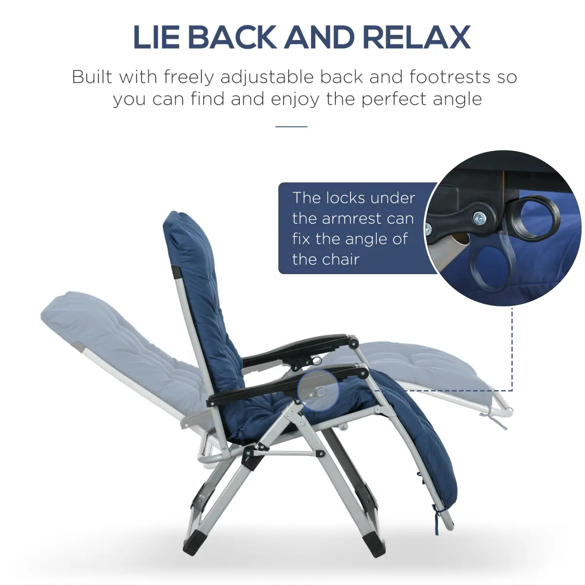 Outsunny Outsunny 2 PCS Reclining Zero Gravity Chair Folding Lounger Cushion Blue - Sun Lounger