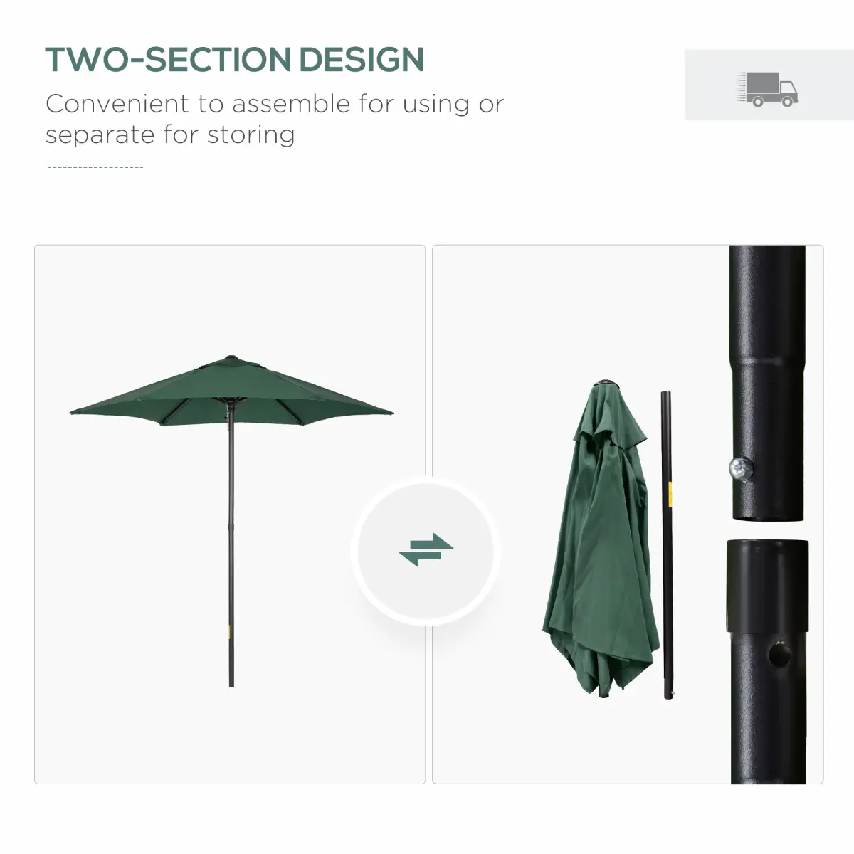 Outsunny 1.96m Parasol Patio Umbrella, Green - Parasol