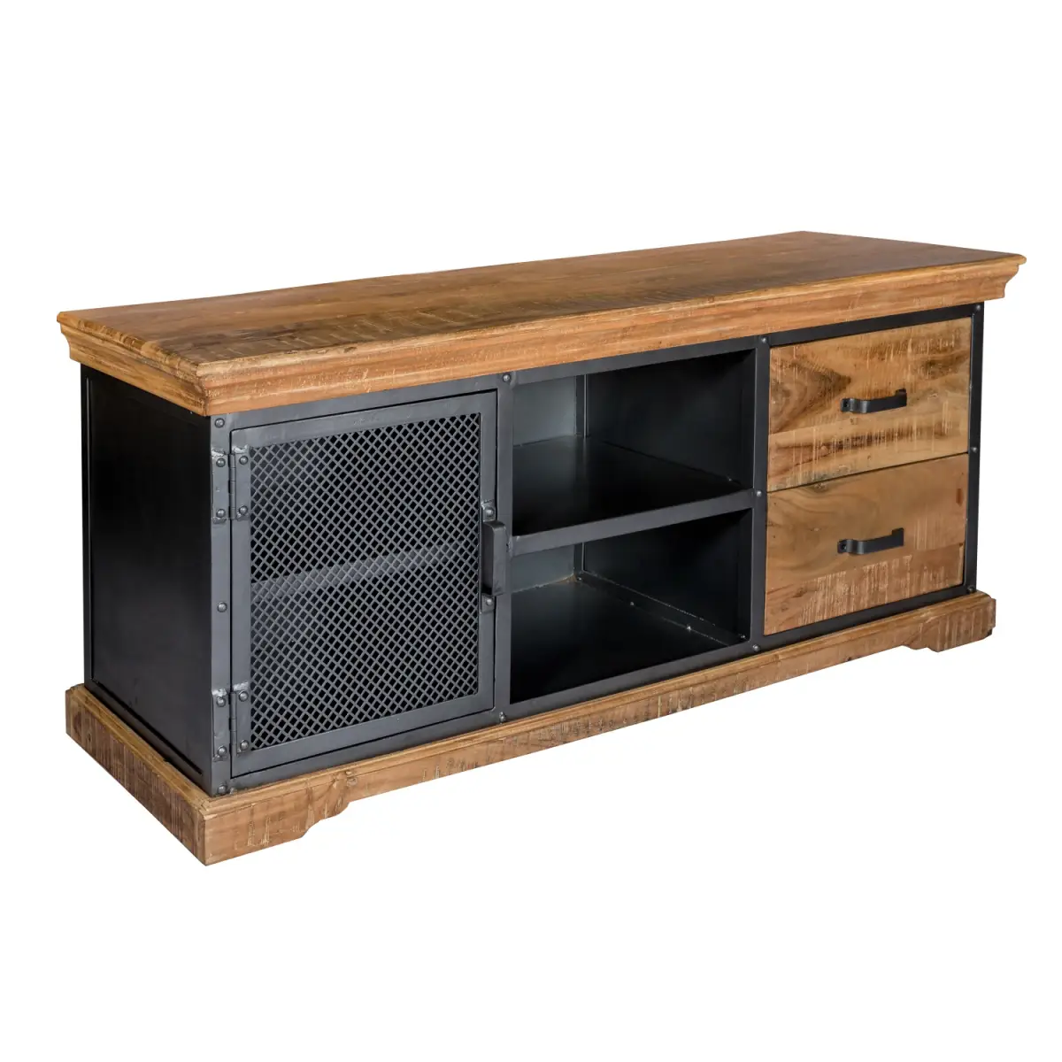 Indian Hub [Industrial-Style Media Console] TV Unit Brand: Indian Hub Reclaimed Wood And Metal Construction With Distressed Finish - TV Unit