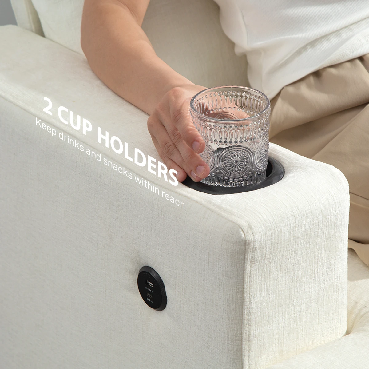 HOMCOM 3 Seater Sofa USB Ports Cup Holders For Home - Sofa