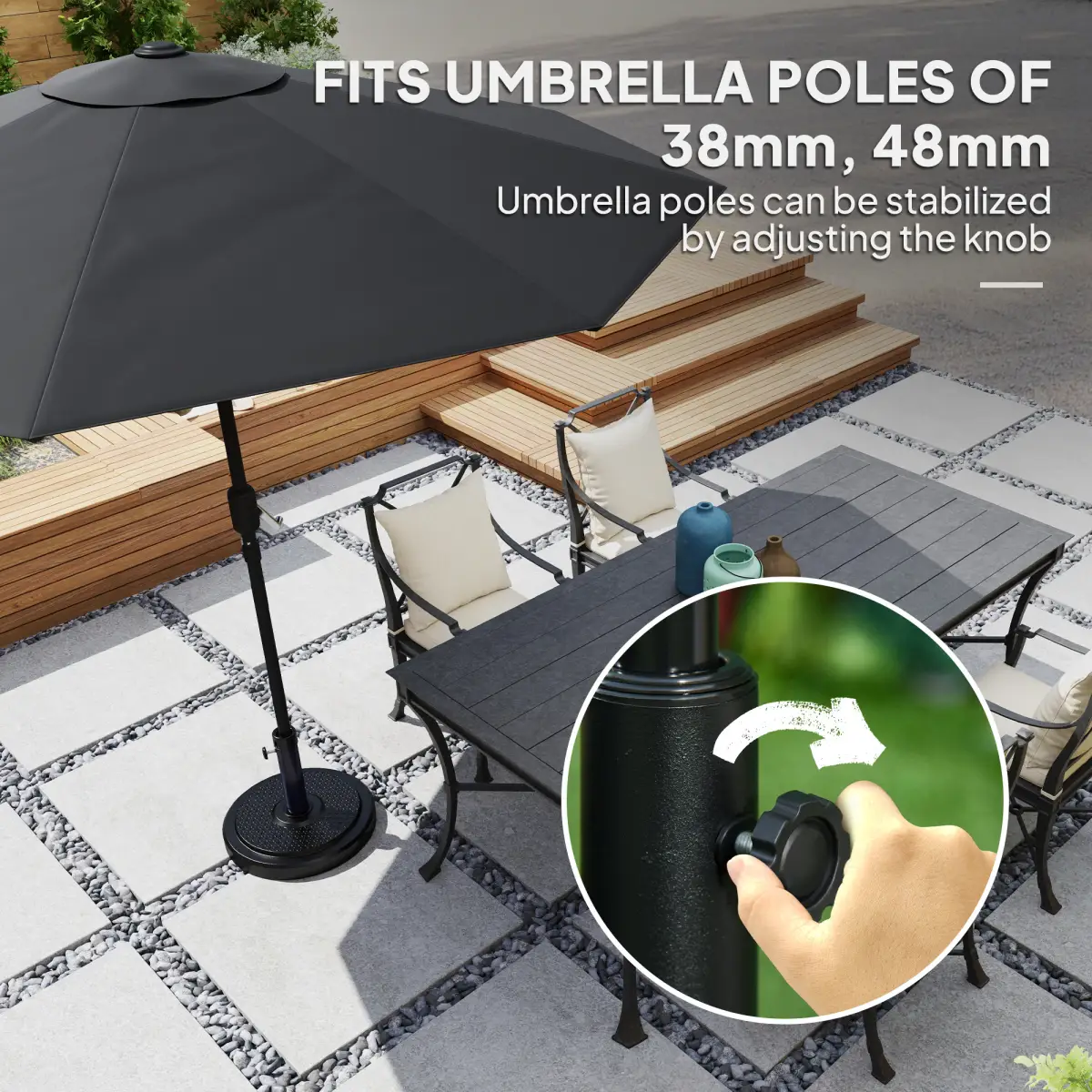 Outsunny Outsunny 22kg Garden Parasol Base, Round HDPE Sun Umbrella Base, Black - Parasol