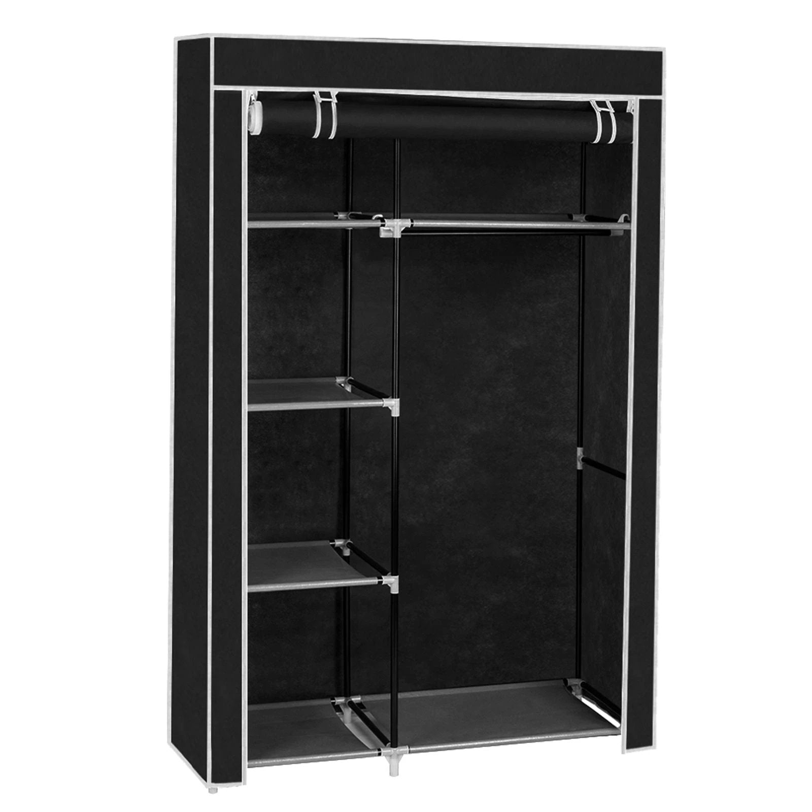 N/A 64" Portable Closet Storage Organizer Wardrobe Clothes Rack with Shelves Black -