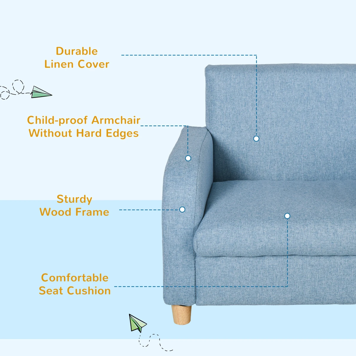 Kids Armchair Cushioned Wood Frame 49L x 45W x 44.5H cm by HOMCOM