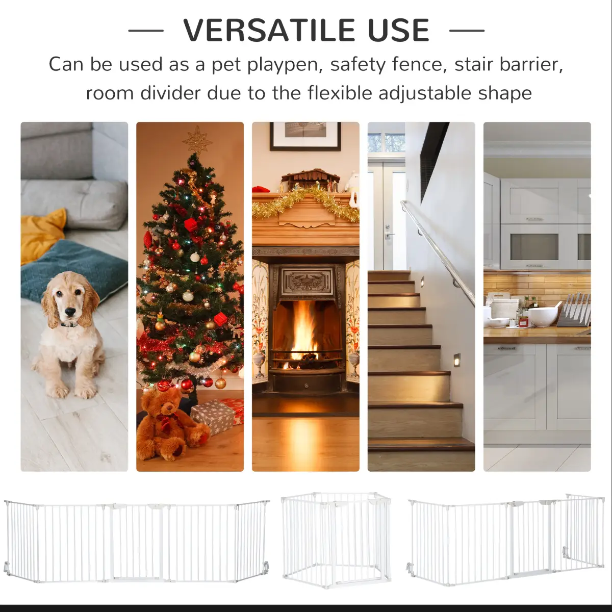 Pawhut Pet Gate 5-Panel Dog Playpen for Indoor Stair Barrier W/ Walk Through Door White - Pet Gate