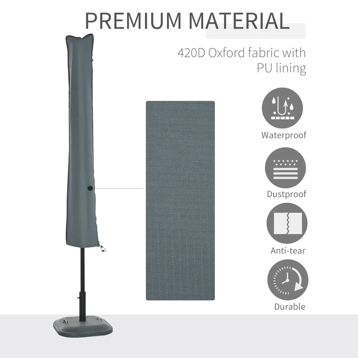Outsunny Garden Offset Umbrella Parasol Waterproof Cover-Grey - Parasol