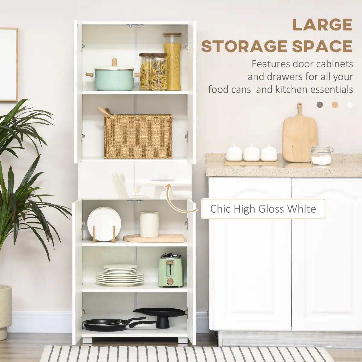 Unbranded 4-Door Kitchen Cupboard Freestanding Storage Cabinet w/ Shelves & Drawers White - Display Cabinet