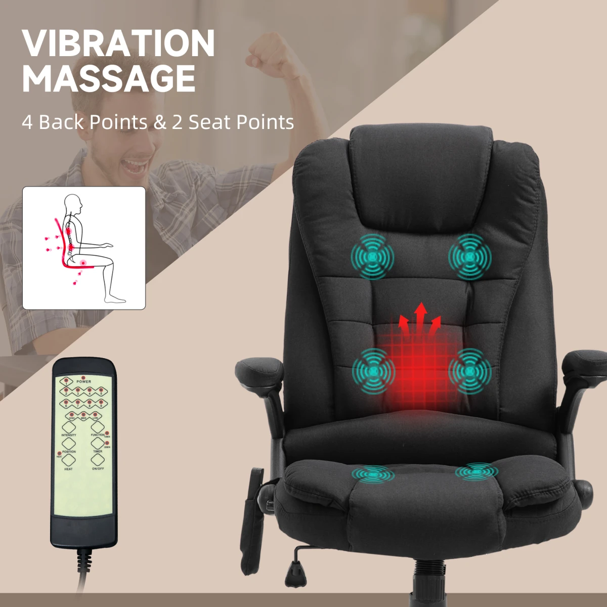 Premium Executive Recliner Chair With Heating Massage Six Points Back Shoulder Headrest For Home Office Black