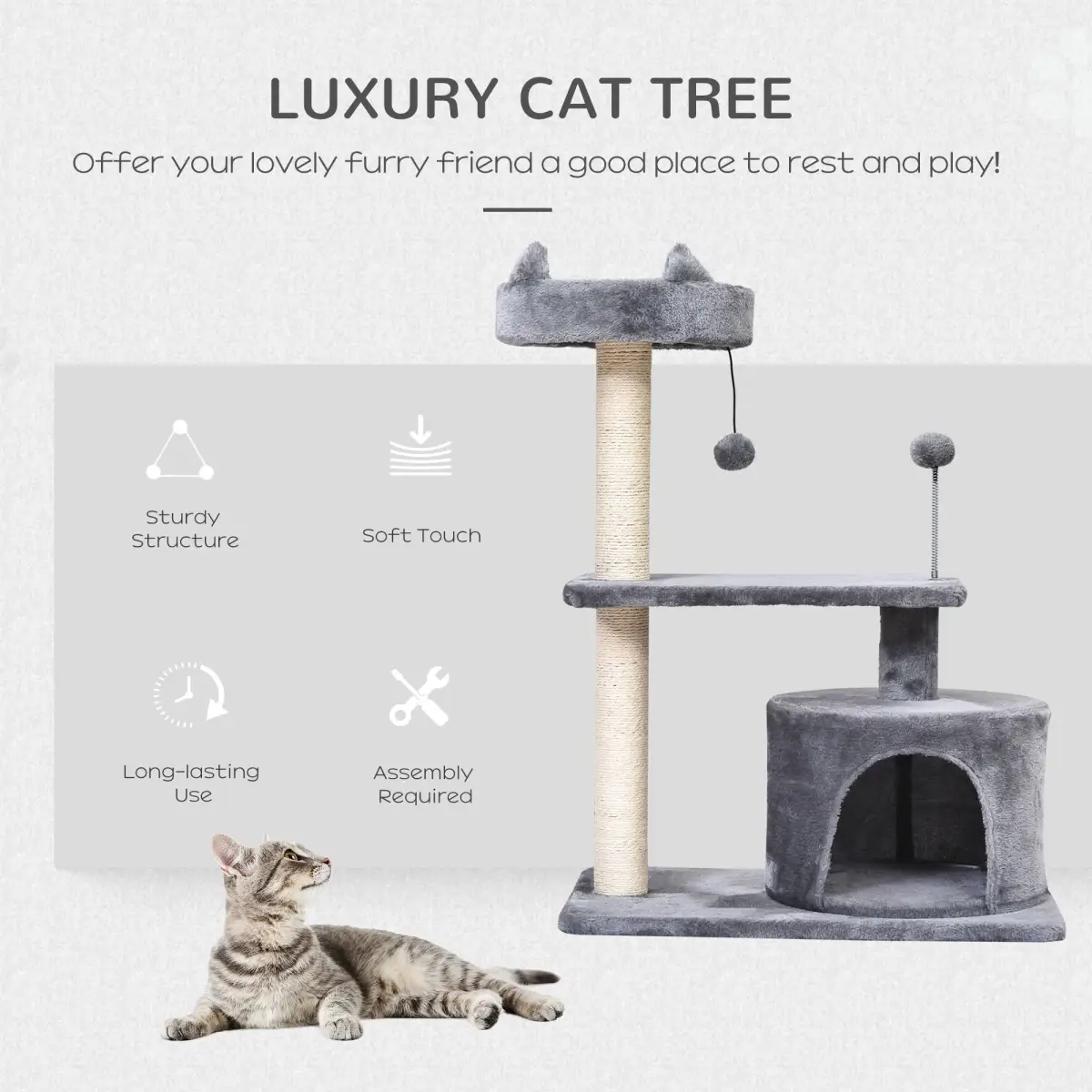 Pawhut 81cm Cat Tree Scratching Post Tower for Kitten Large Cats Activity Centre House - Cat Tree