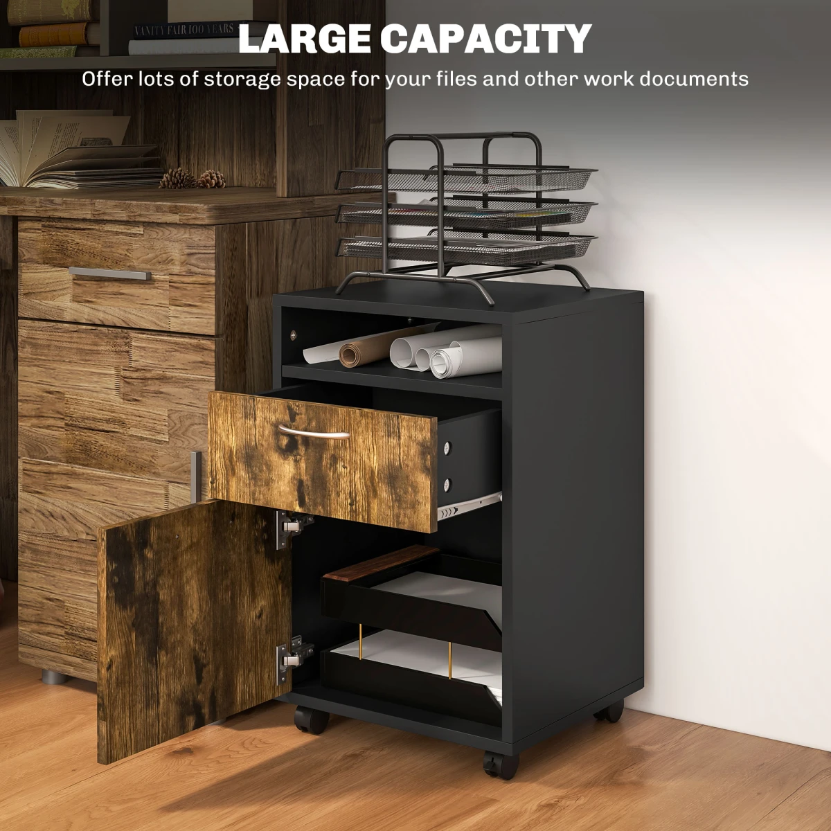 HOMCOM HOMCOM Storage Cabinet 60cm Drawer OpenShelf Home - Bedside Table