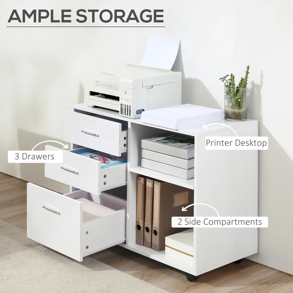White Freestanding Cabinet 3-Drawer 2-Shelf - Office Storage
