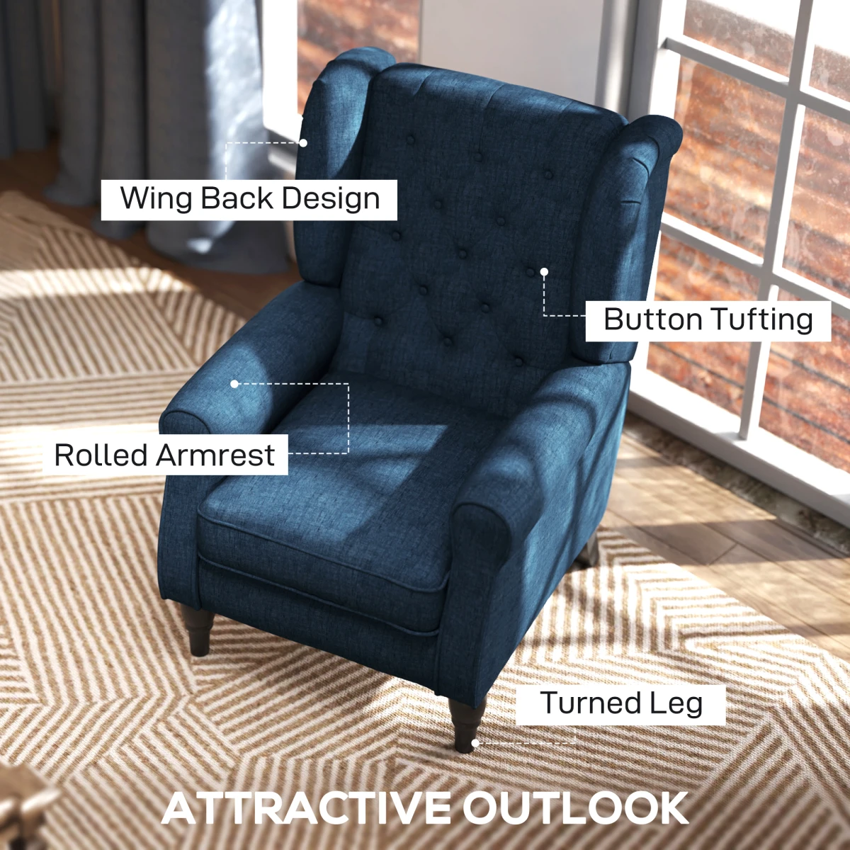 HOMCOM Accent Armchair Medium Tufted Back Living Room by HOMCOM