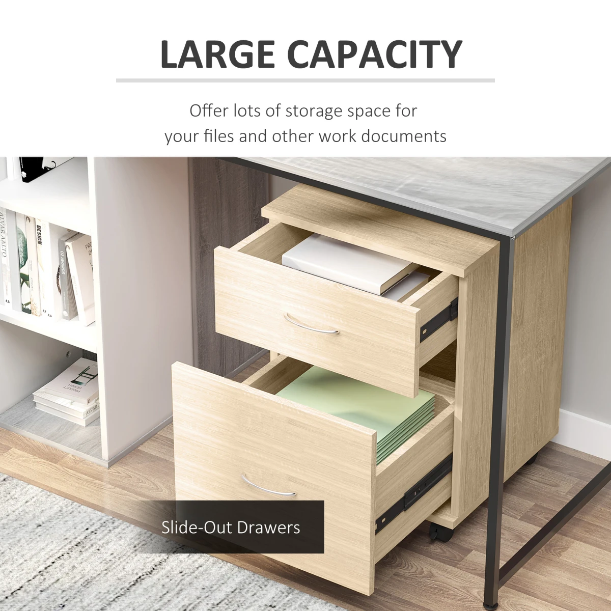 HOMCOM Premium Mobile File Cabinet Under Desk Height Oak Finish Two Drawer Office Pedestal - Office Storage