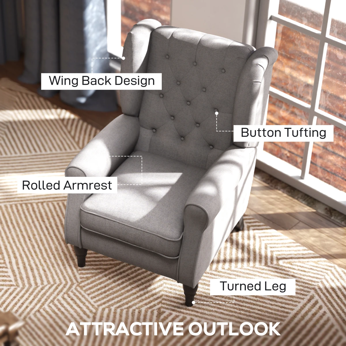 Unbranded Retro Wingback Accent Chair Medium Wood Frame Living Room - Armchair