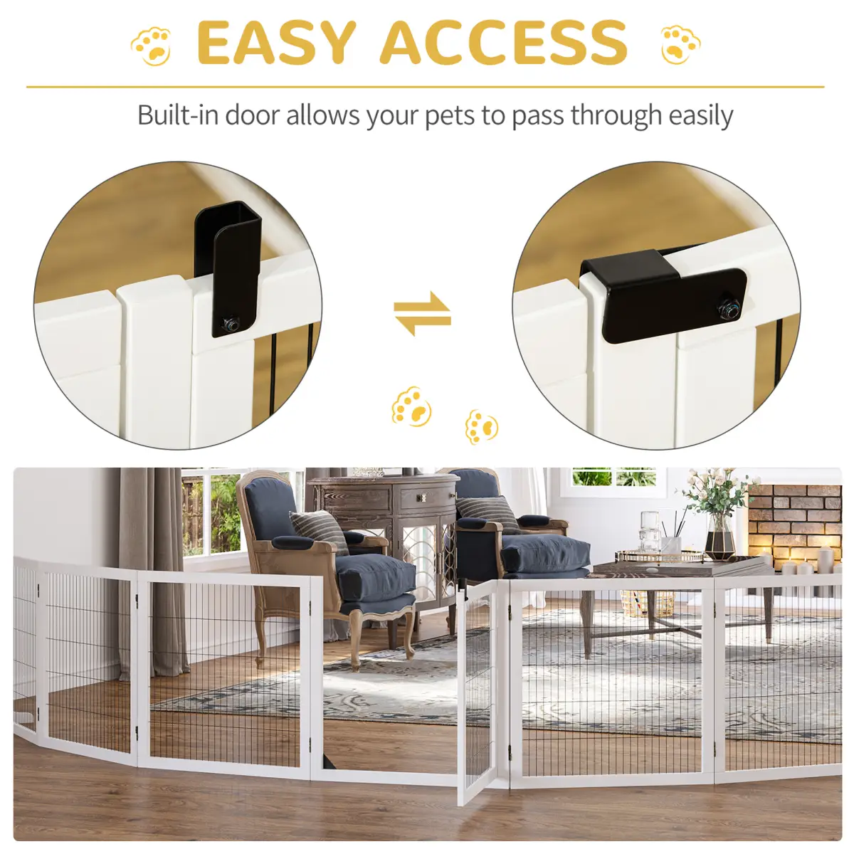 Unbranded Freestanding Pet Dog Gate 6 Panel Foldable Wooden Playpen 432cm Long Pawhut - Pet Gate