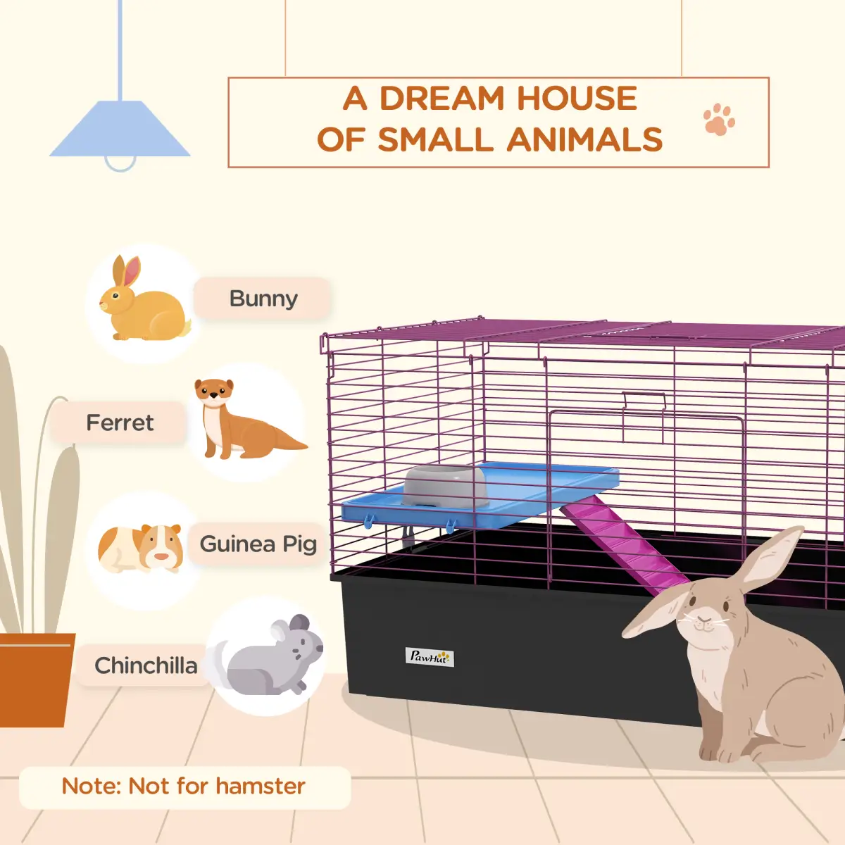 PawHut PawHut Small Animal Cage, Rabbit Guinea Pig Hutch, Pet Playhouse, Black - Pet Cage