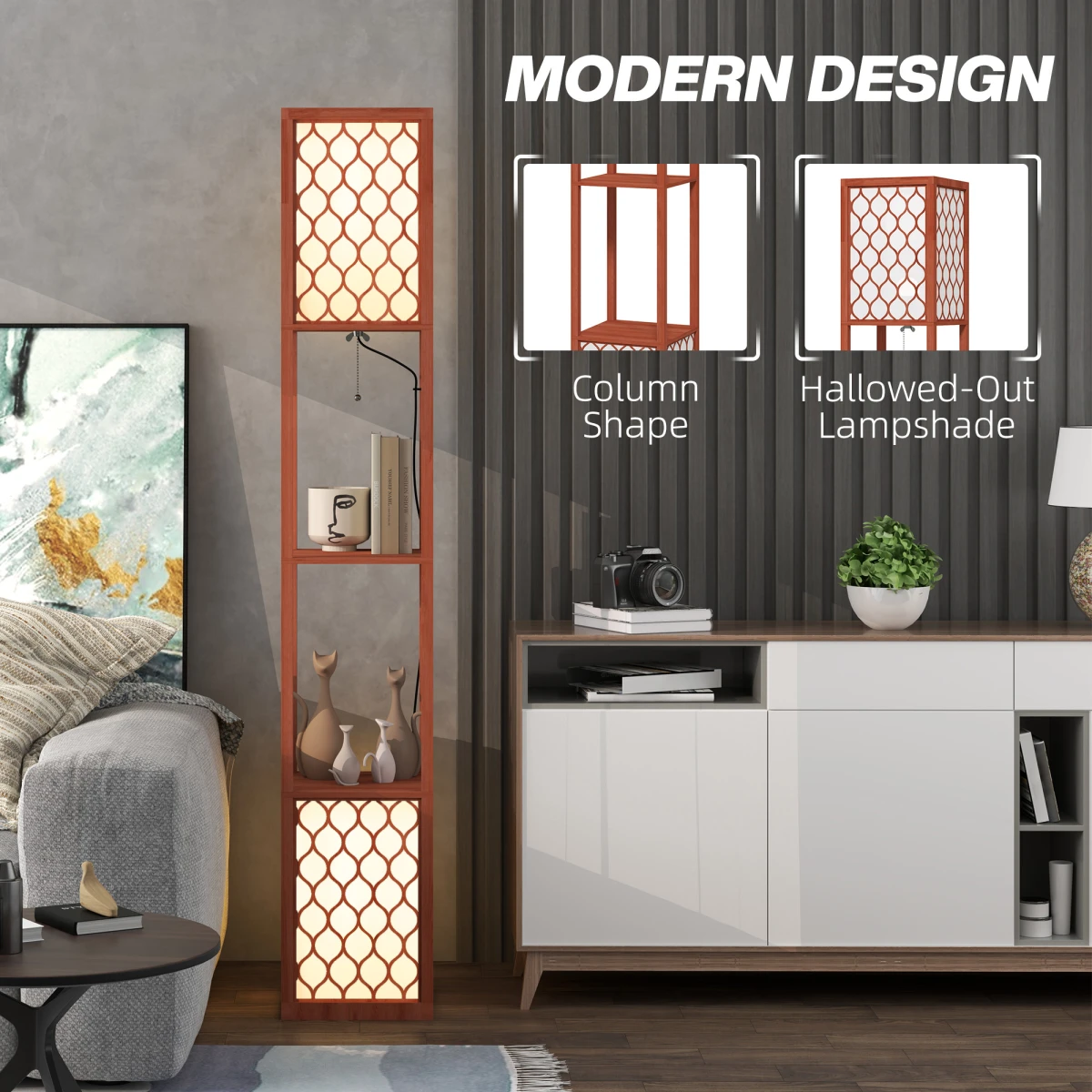 HOMCOM 2-Light Floor Lamp with Shelves for Cozy Living Spaces by HOMCOM