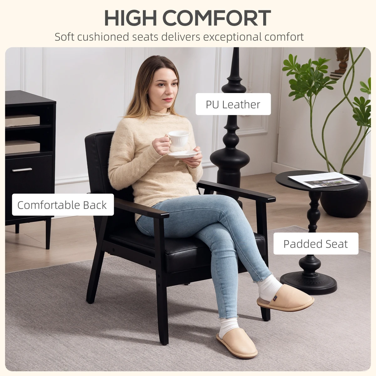 HOMCOM PU Leather Accent Chair With Armrests Living Room by HOMCOM