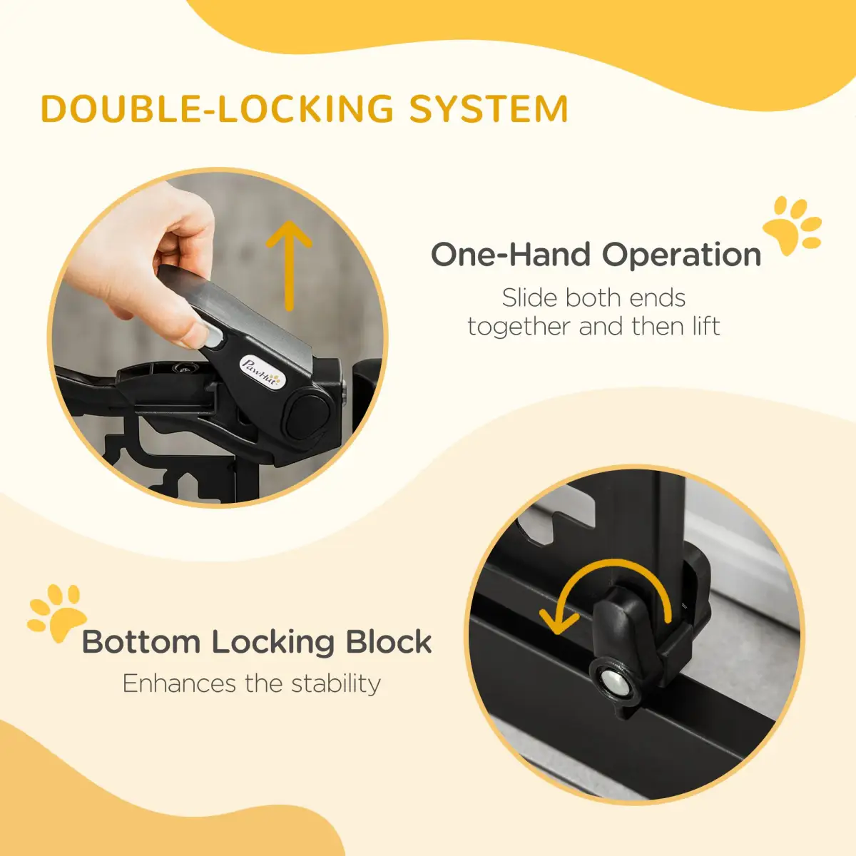 Pawhut 74-80 cm Pet Safety Gate Stair Pressure Fit w/ Auto Close Double Locking, Black - Pet Gate